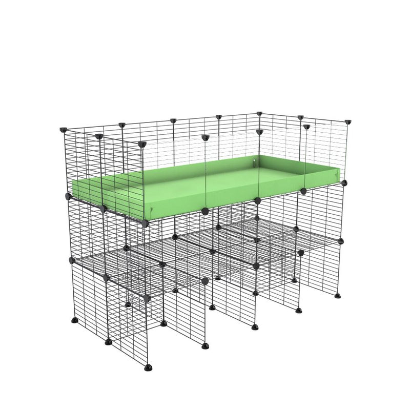 une cavy cage C&C 4x2 pour cobayes cochons d'inde avec panneaux transparents en plexiglass avec double rehausseur correx vert pistache et grilles maillage fin de kavee france