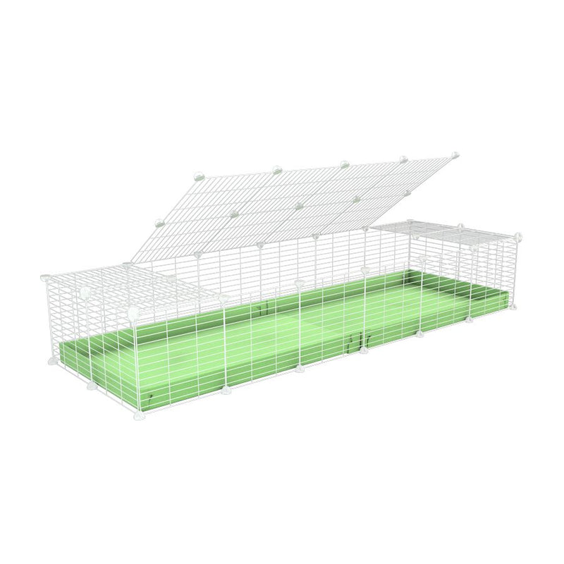 une cavy cage 6x2 pour cochons d'inde avec couvercle coroplast vert pistache et grilles blanches avec barreaux etroits