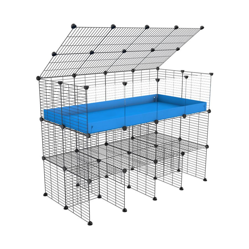 une cavy cage 4x2 pour cochons d'inde avec panneaux transparents en plexiglass avec double rehausseur couvercle correx bleu et grilles a petits trous de kavee france