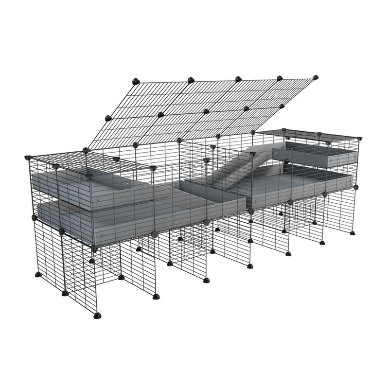 une cavy cage 6x2 stand loft avec couvercle et separation pour cochons d'inde qui se battent ou en quarantaine avec coroplast gris kavee