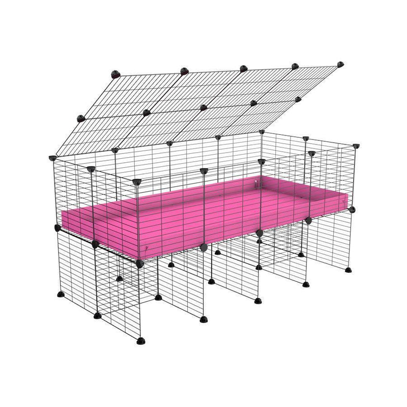 une cavy cage 4x2 pour cochons d'inde avec rehausseur couvercle correx rose et grilles fines de kavee france