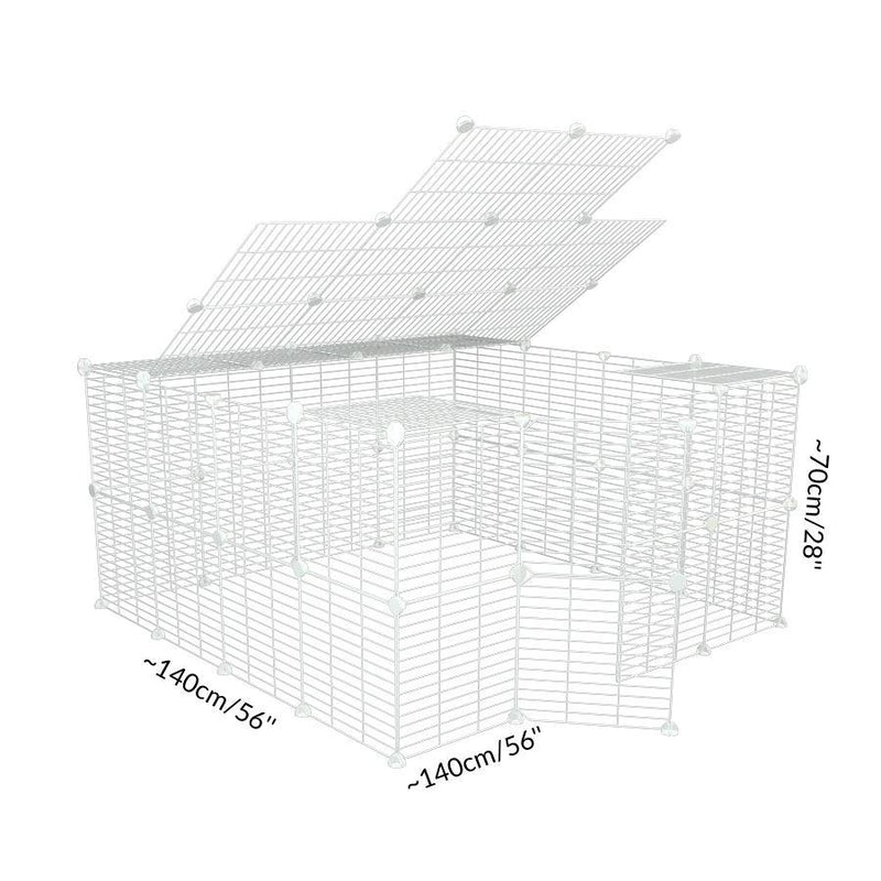 Taille d'Un enclos haut cavy cage 4x4 exterieur avec couvercle avec grilles blanches fines pour lapins ou cochons d'inde de kavee 