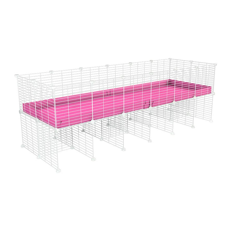 une cavy cage C&C 6x2 pour cobayes cochons d'inde avec rehausseur correx rose et grilles blanches fines de kavee france