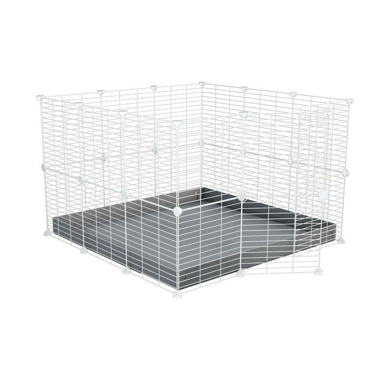Une cavy cage C&C pour lapin 3x3 avec grilles blanches maillage fin correx gris de kavee france