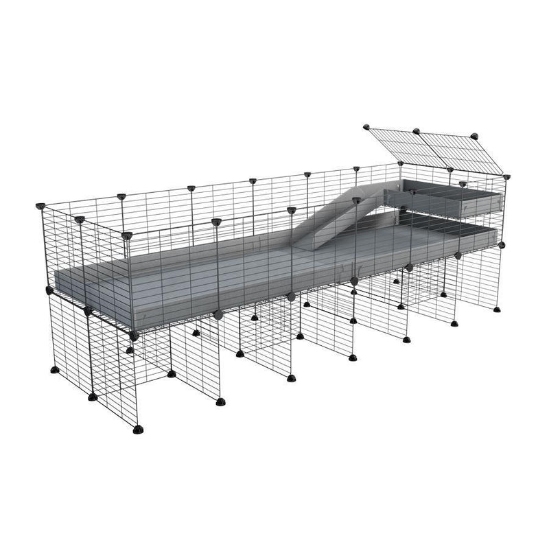 une cavy cage 6x2 pour cochons d'inde avec rehausseur loft rampe coroplast gris et grilles fines petits trous de kavee france