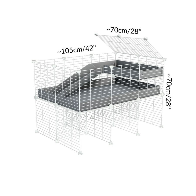 Dimensions d'une kavee cage 3x2 pour cochons d'inde avec rehausseur couvercle loft rampe coroplast gris et grilles blanches fines