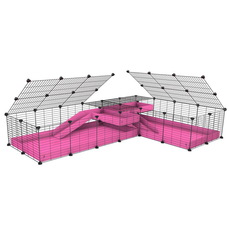 une cavy cage 8x2 de coin avec loft avec couvercle et separation pour cochons d'inde qui se battent ou en quarantaine avec coroplast rose kavee