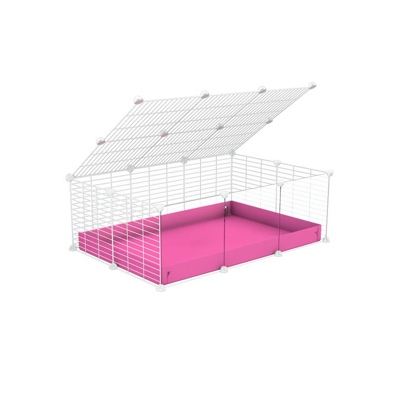 une cavy cage 3x2 pas chere cochons d'inde avec couvercle coroplast rose avec panneaux transparents en plexiglass et grilles blanches avec barreaux etroits de kavee