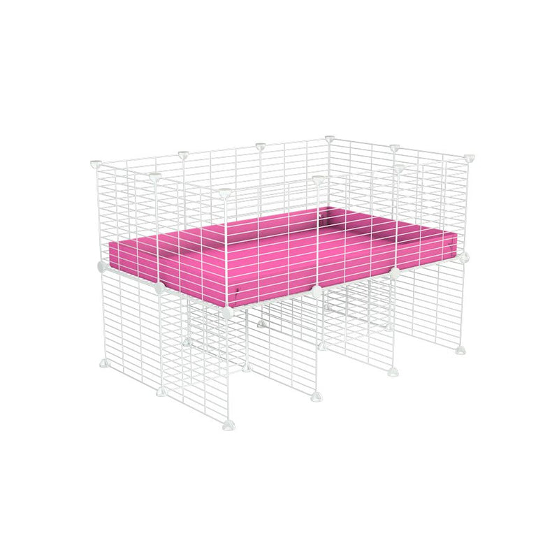 une cavy cage C&C 3x2 pour cobayes cochons d'inde avec rehausseur correx rose et grilles blanches fines de kavee france