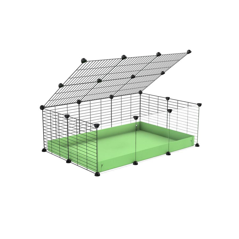 une cavy cage 3x2 pas chere avec panneaux transparents en plexiglass cochons d'inde avec couvercle coroplast vert pistache et grilles avec barreaux etroits de kavee