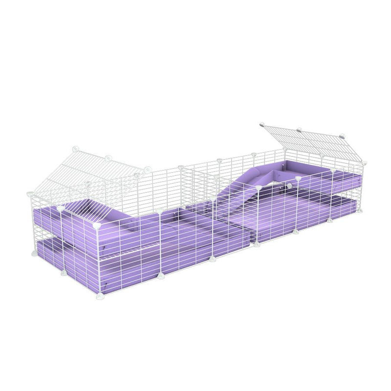 une cavy cage blanche 6x2 loft avec separation pour cochons d'inde qui se battent ou en quarantaine avec coroplast lilas violet kavee