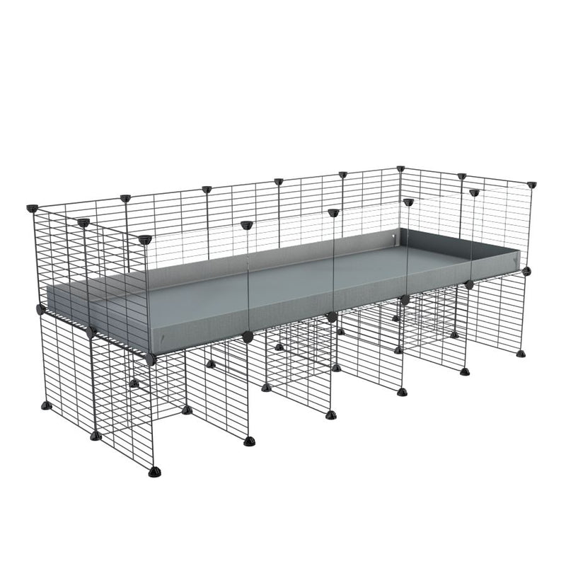 une cavy cage C&C 5x2 avec panneaux transparents en plexiglass pour cobayes cochons d'inde avec rehausseur correx gris et grilles fines de kavee france