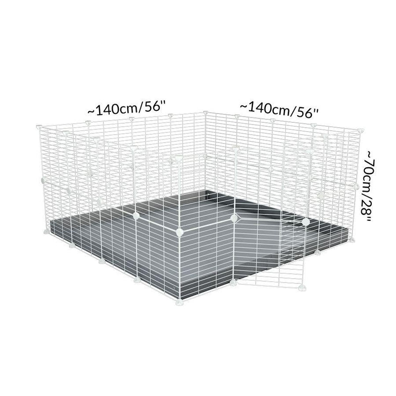 Taille d'Une cavy cage modulaire pour lapin 4x4 avec toit grilles blanches fines petits trous coroplast gris de kavee france