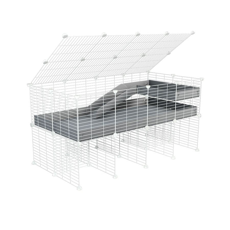 une cavy cage 4x2 pour cochons d'inde avec rehausseur couvercle loft rampe coroplast gris et grilles blanches kavee france