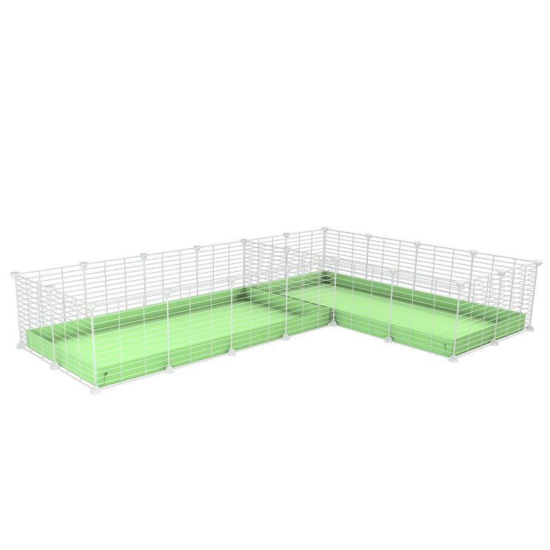 une cavy cage blanche 8x2 en L avec separation pour cochons d'inde qui se battent ou en quarantaine avec coroplast vert kavee