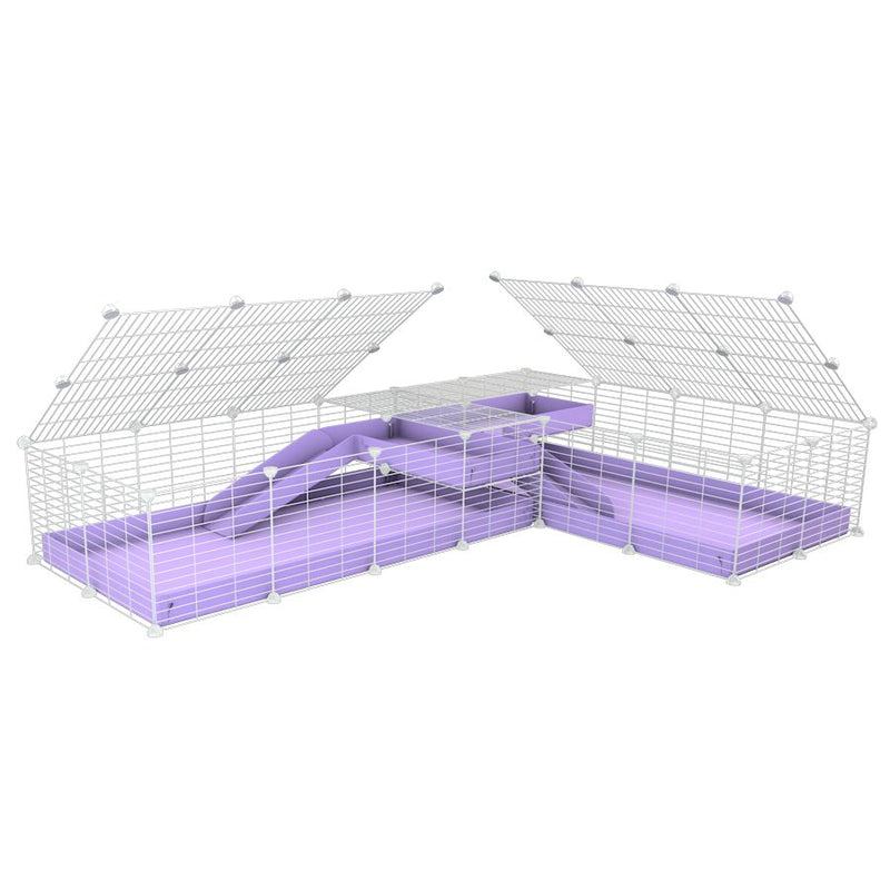 une cavy cage blanche 8x2 de coin avec loft avec couvercle et division pour cochons d'inde qui se battent ou en quarantaine avec coroplast lilas violet kavee