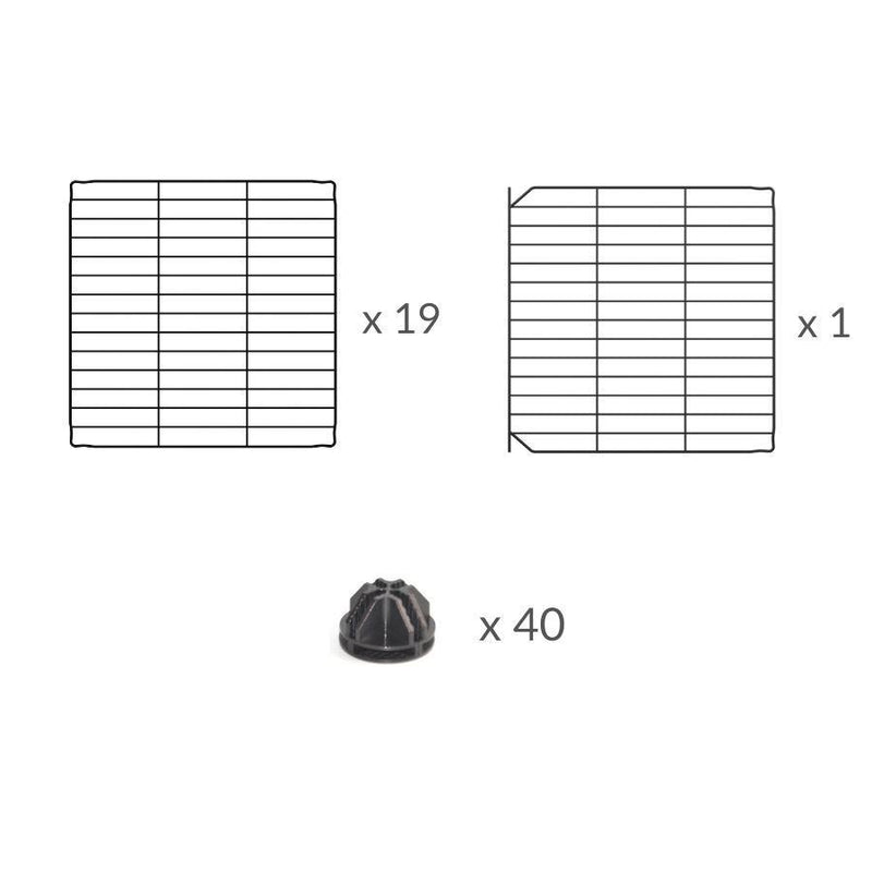 composition d'Un enclos cavy cage modulable 5x5 exterieur ou interieur avec grilles a barreaux serres pour lapins ou cochons d'inde de kavee 