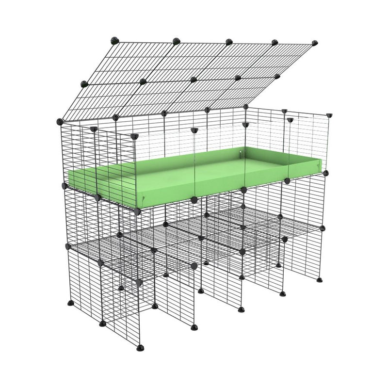 une cavy cage 4x2 pour cochons d'inde avec panneaux transparents en plexiglass avec double rehausseur couvercle correx vert et grilles a petits trous de kavee france
