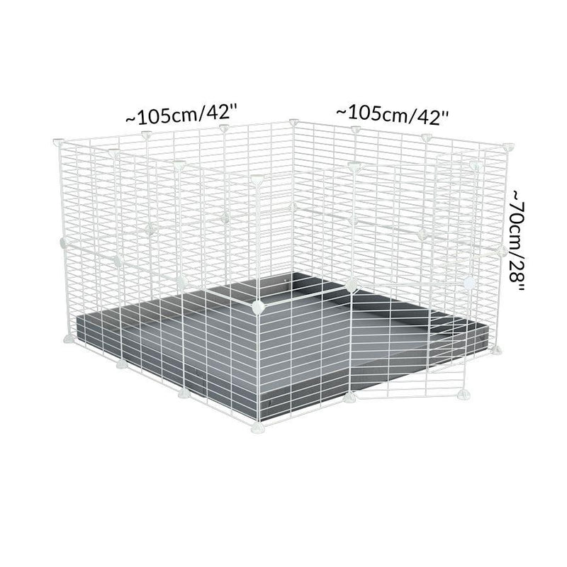 Taille d'Une cavy cage C&C pour lapin 3x3 avec couvercle grilles blanches maillage fin correx gris de kavee france