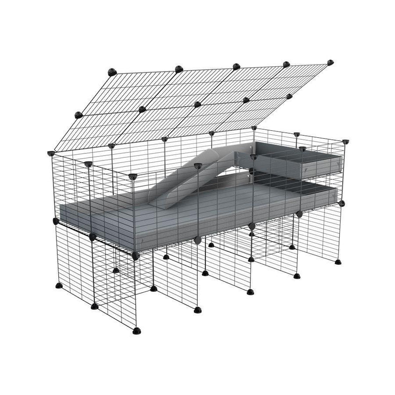 une cavy cage 4x2 pour cochons d'inde avec rehausseur couvercle loft rampe coroplast gris et grilles fines de kavee france