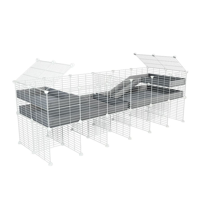 une cavy cage blanche 6x2 stand loft avec separation pour cochons d'inde qui se battent ou en quarantaine avec coroplast gris kavee