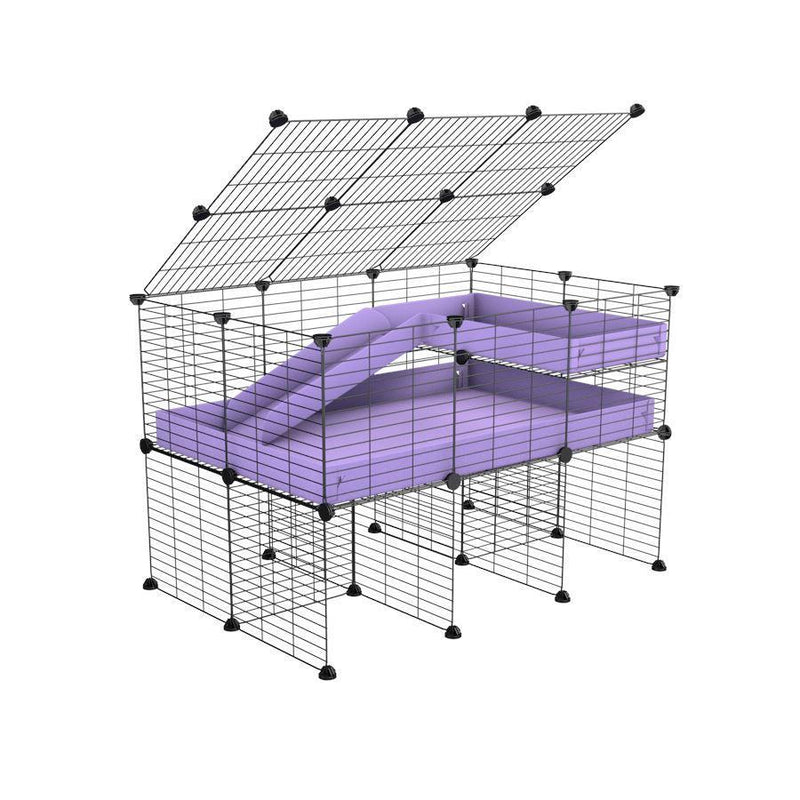 une kavee cage 3x2 pour cochons d'inde avec rehausseur couvercle loft rampe coroplast violet lilas et grilles fines
