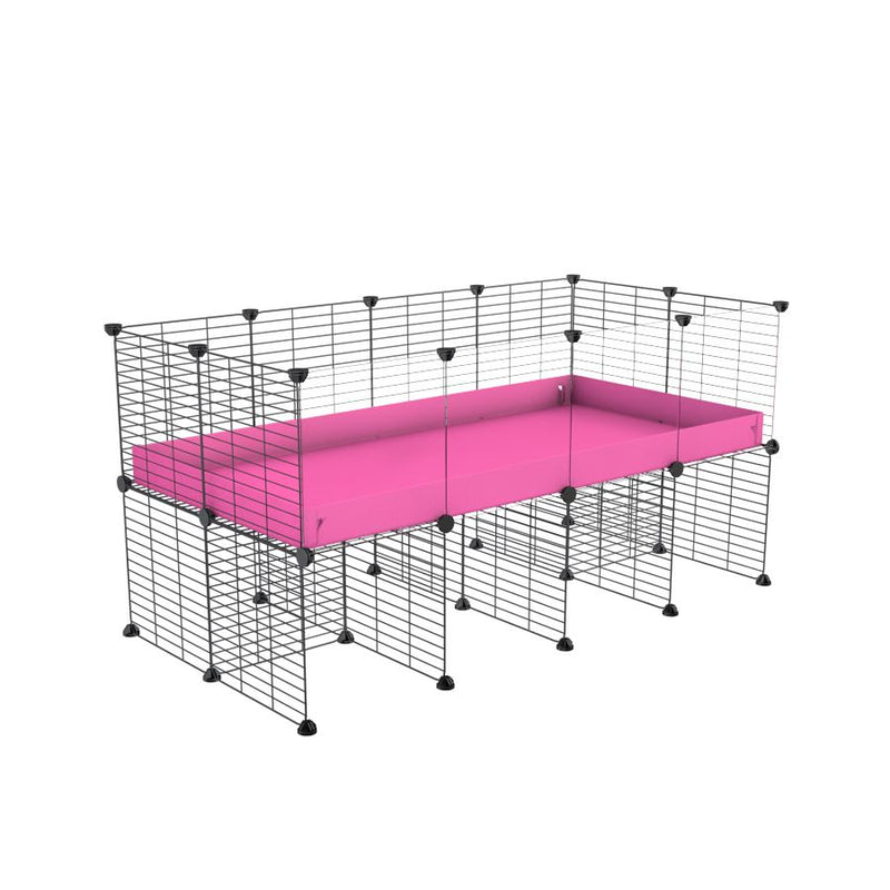 une cavy cage C&C 4x2  avec panneaux transparents en plexiglass pour cobayes cochons d'inde avec rehausseur correx rose et grilles fines de kavee france
