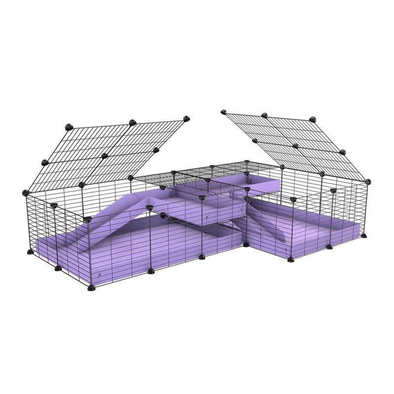 une cavy cage 6x2 en L avec loft avec couvercle et separation pour cochons d'inde qui se battent ou en quarantaine avec coroplast lilas violet kavee