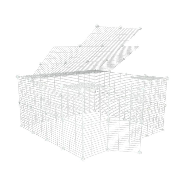 Un enclos haut cavy cage 4x4 exterieur avec couvercle avec grilles blanches fines pour lapins ou cochons d'inde de kavee 