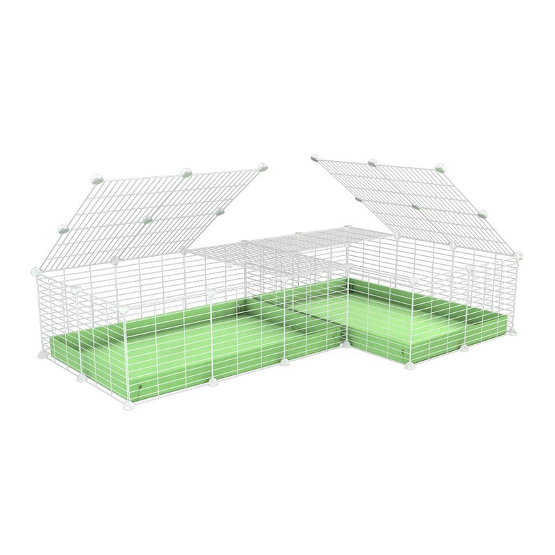 une cavy cage blanche 6x2 en L avec couvercle et separation pour cochons d'inde qui se battent ou en quarantaine avec coroplast vert kavee