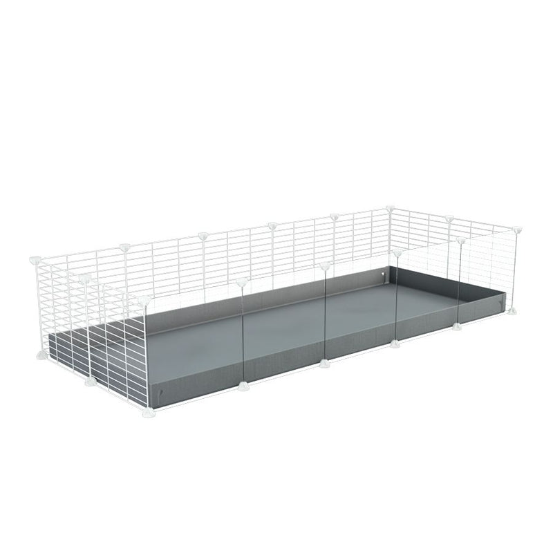 une cavy cage 5x2 avec panneaux transparents en plexiglass  pour cochons d'inde avec coroplast gris et grilles blanches fines avec petits trous de kavee