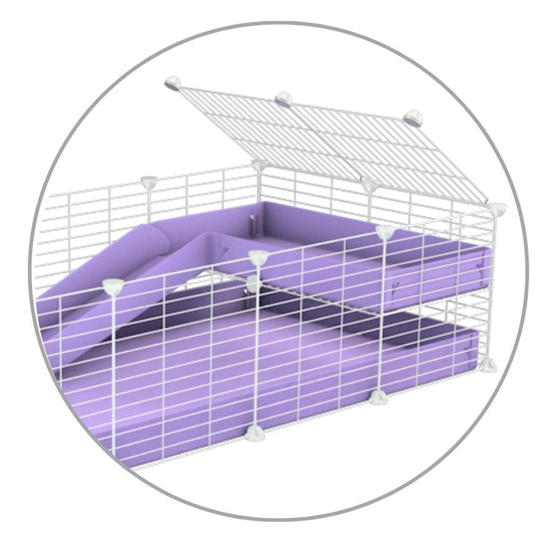 Un kit pour ajouter une rampe et un loft 2x1 a sa cavy cage kavee avec coroplast violet et grilles blanches sans danger