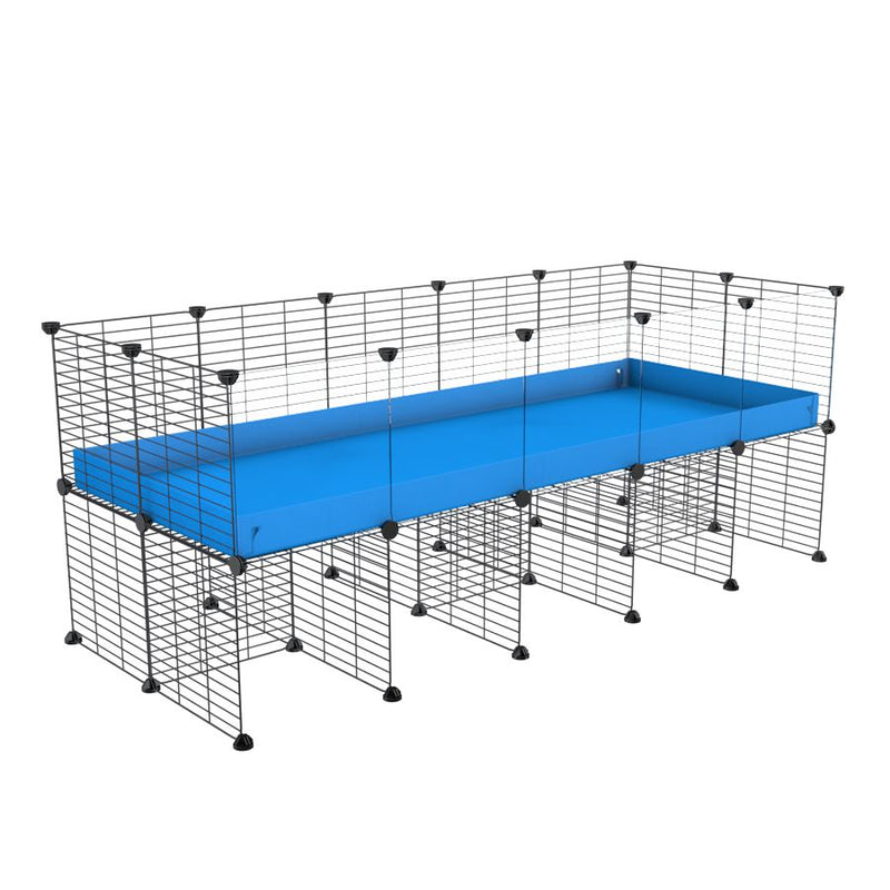 une cavy cage C&C 5x2 avec panneaux transparents en plexiglass pour cobayes cochons d'inde avec rehausseur correx bleu et grilles fines de kavee france