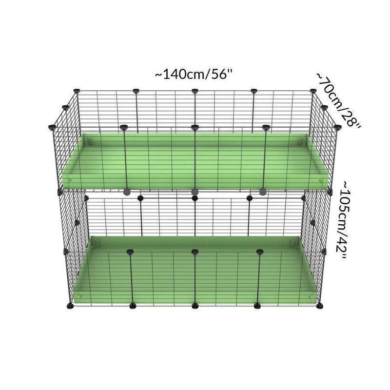 Taille d'Une kavee cage double deux etages 4x2 pour cochons d'inde avec coroplast rose et grilles sans danger pour bebes