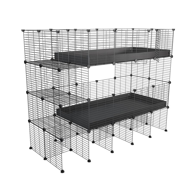 Une cavy cage double deux etages 4x2 pour cochons d'inde avec etageres et stand coroplast noir Kavee