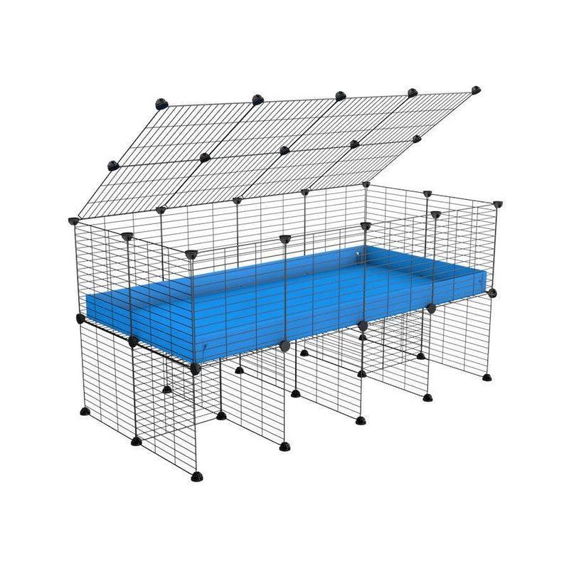 une cavy cage 4x2 pour cochons d'inde avec rehausseur couvercle correx bleu et grilles fines de kavee france