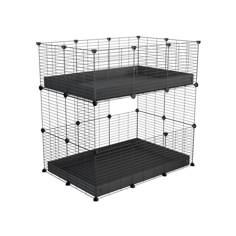 Une kavee cage double deux etages 3x2 pour cochons d'inde avec coroplast noir et grilles avec petits trous