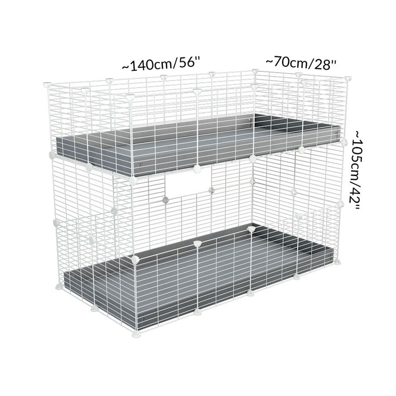 Dimension d'Une kavee cage double deux etages 4x2 pour cochons d'inde avec coroplast bleu et grilles blanches sans danger pour bebes