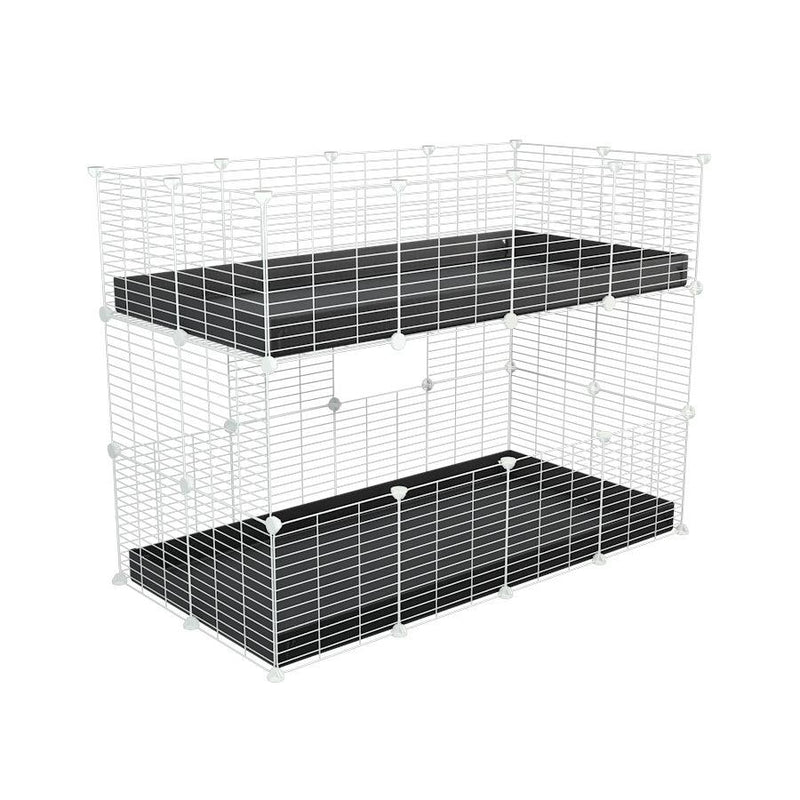 Une kavee cage double deux etages 4x2 pour cochons d'inde avec coroplast noir et grilles blanches sans danger pour bebes
