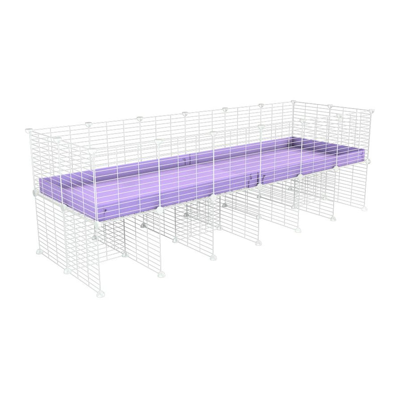 une kavee cage C&C 6x2 pour cobayes cochons d'inde avec rehausseur correx violet pastel et grilles blanches fines