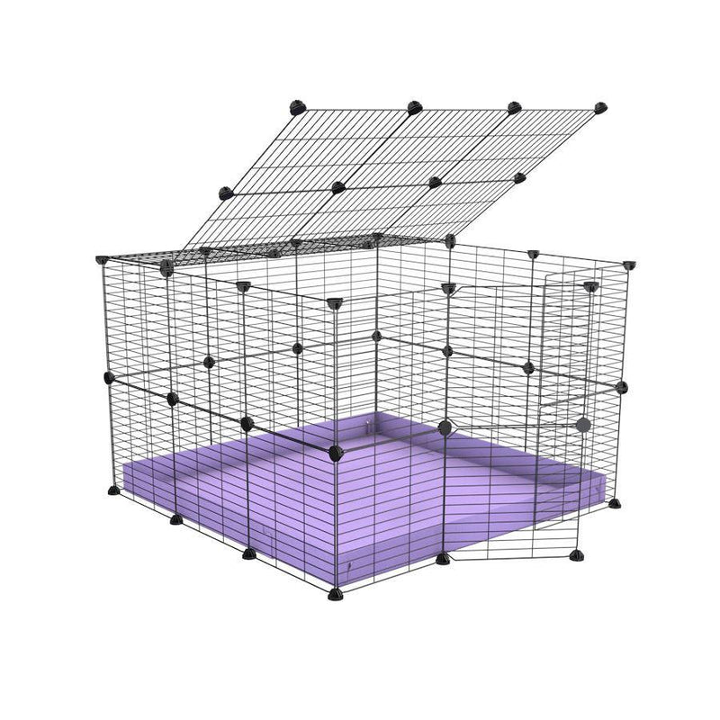 Une cavy cage C&C pour lapin 3x3 avec couvercle et grilles maillage fin correx mauve violet pastel de kavee france