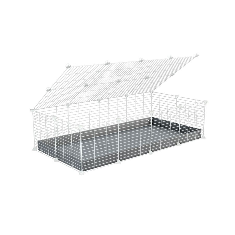 une cavy cage 4x2 pour cochons d'inde avec couvercle coroplast gris et grilles blanches avec barreaux etroits de kavee