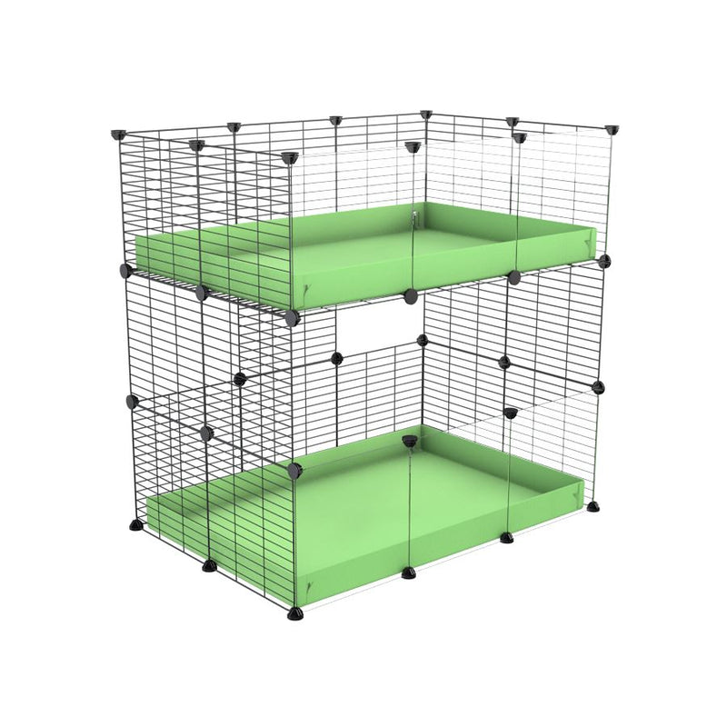 Une kavee cage double deux etages 3x2  avec panneaux transparents en plexiglass pour cochons d'inde avec coroplast vert pistache et grilles avec petits trous