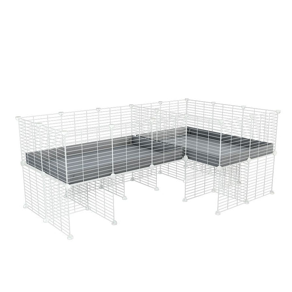 une cavy cage blanche 6x2 en L avec stand avec separation pour cochons d'inde qui se battent ou en quarantaine avec coroplast gris kavee