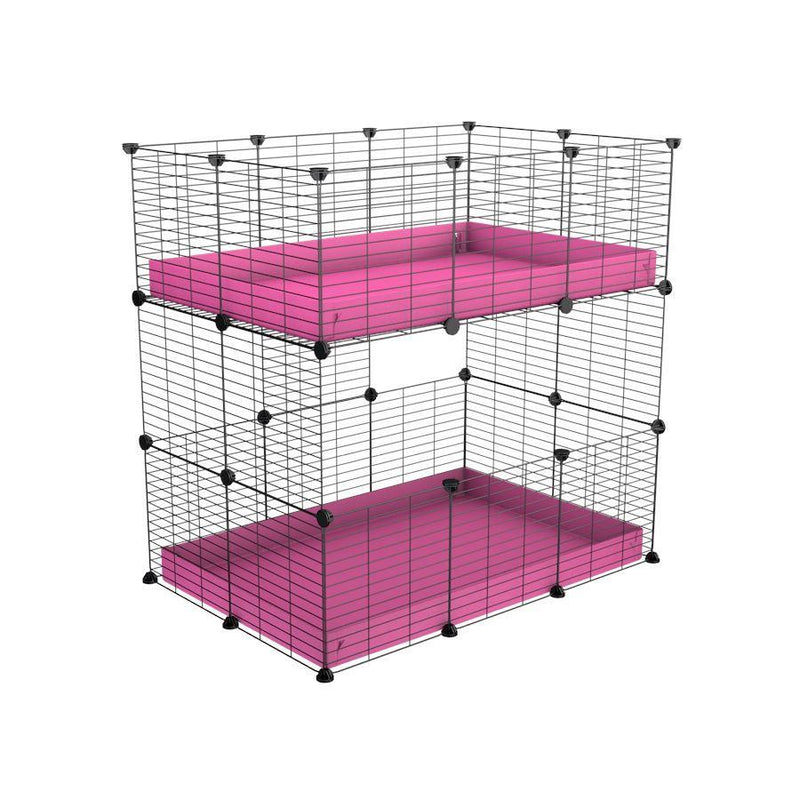 Une kavee cage double deux etages 3x2 pour cochons d'inde avec coroplast rose et grilles avec petits trous