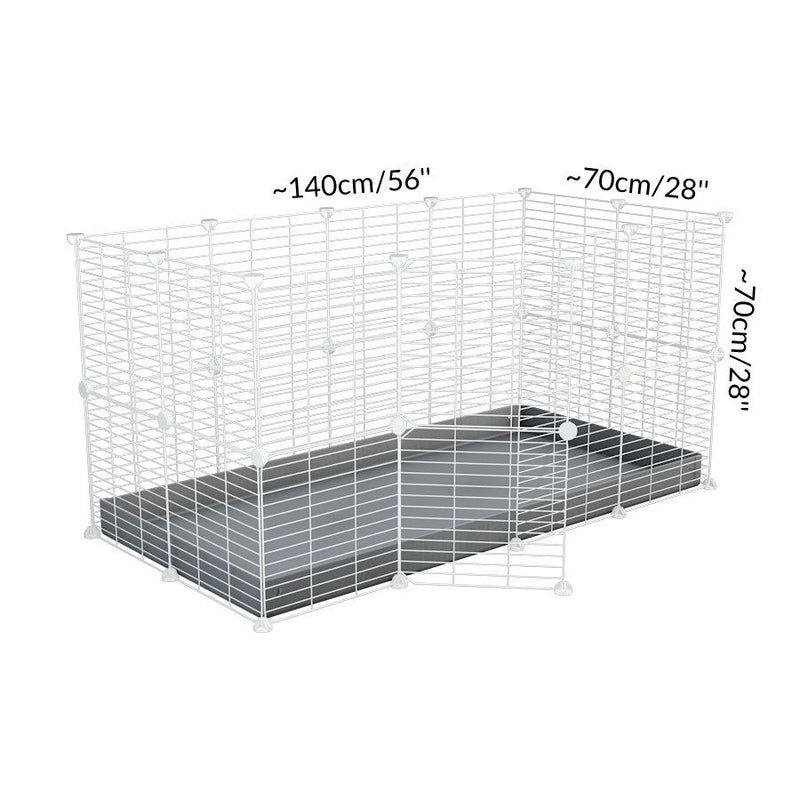 Dimension d'Une cavy cage 4x2 pour lapins avec couvercle un coroplast gris et des grilles blanches a barreaux etroits par kavee