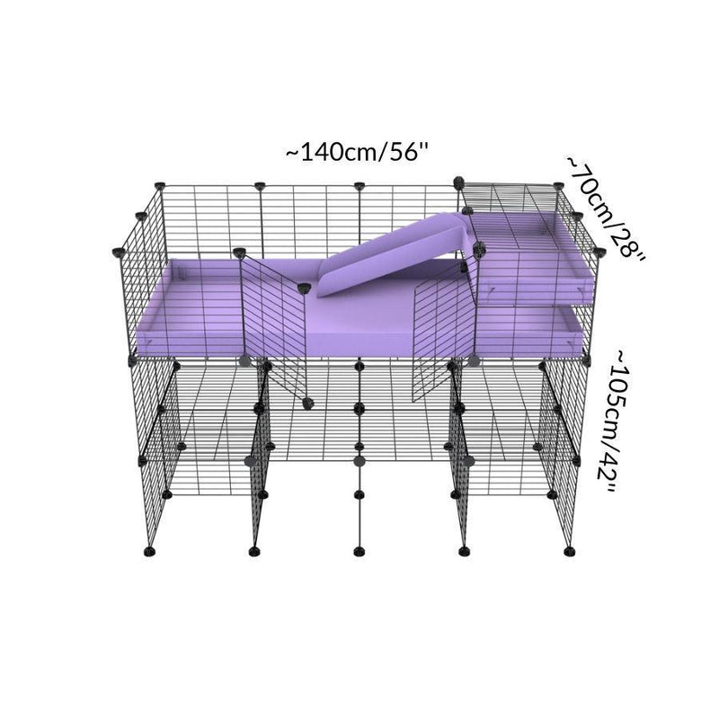 Dimension d'une cavy cage 4x2 pour cochons d'inde avec double rehausseur couvercle loft rampe coroplast rose et grilles fines de kavee