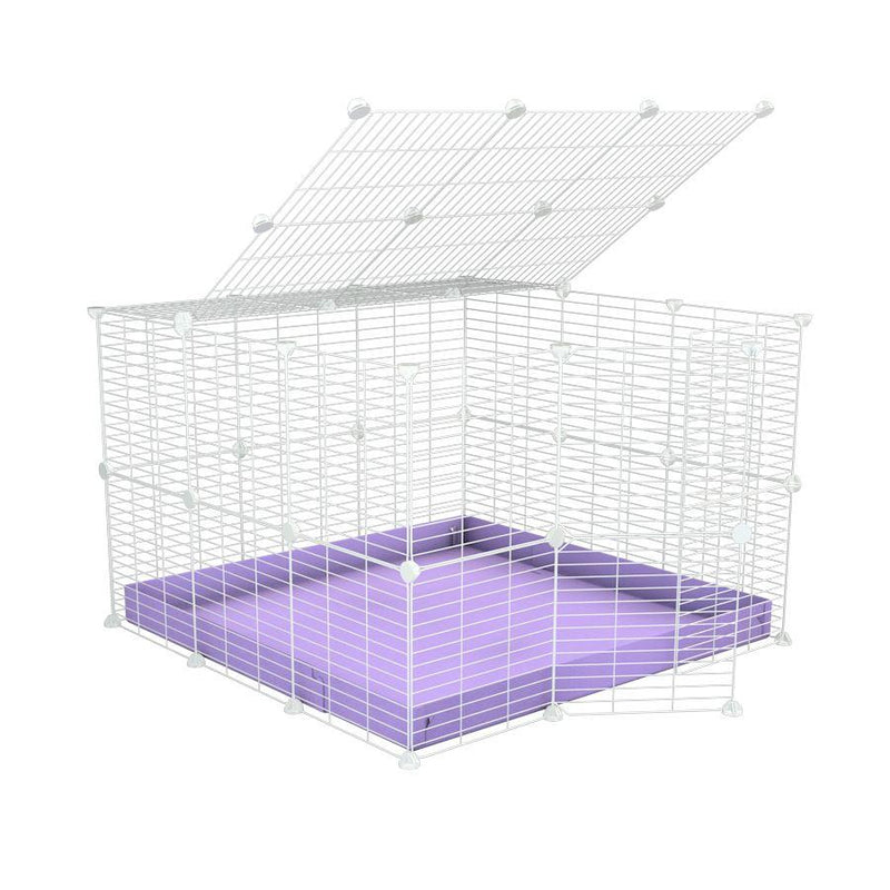 Une cavy cage C&C pour lapins 3x3 avec toit et grilles blanches maillage fin barreaux etroits correx violet de kavee