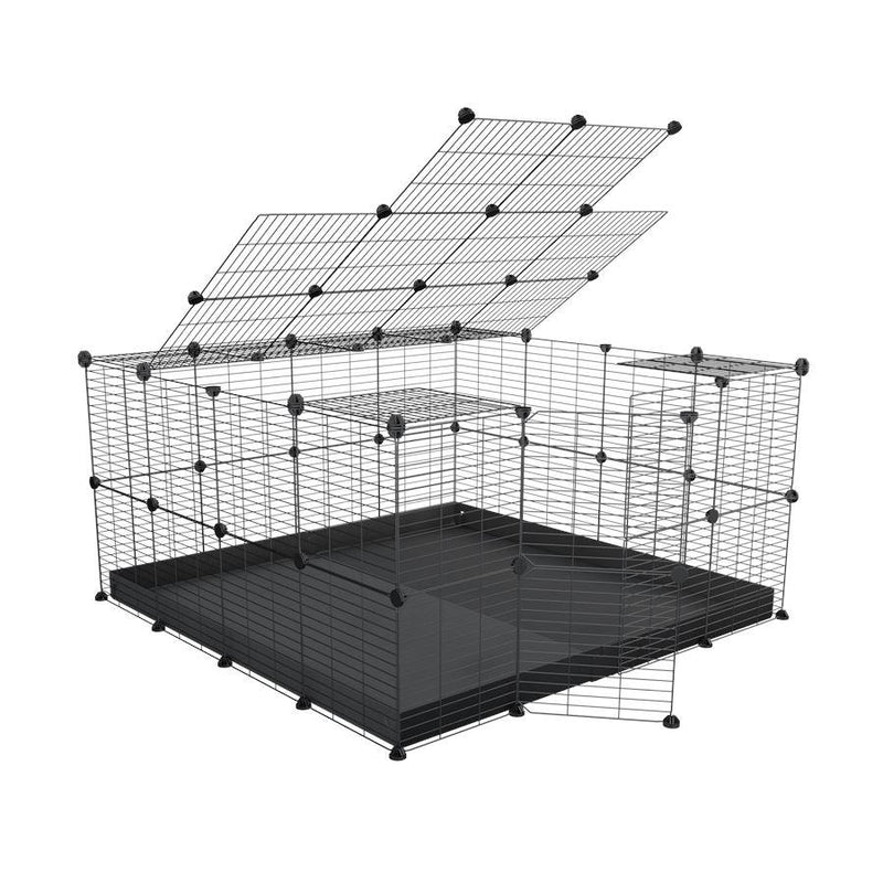 Une cavy cage modulaire pour lapin 4x4 avec couvercle et grilles pour bebe coroplast noir de kavee france