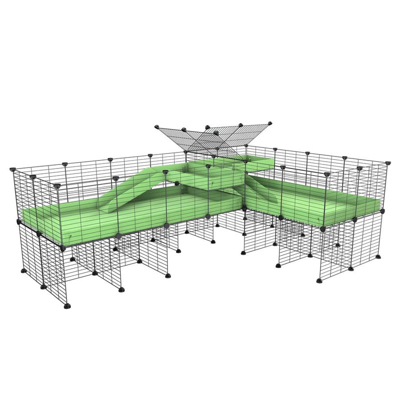 une cavy cage 8x2 de coin avec stand et loft avec separation pour cochons d'inde qui se battent ou en quarantaine avec coroplast vert kavee